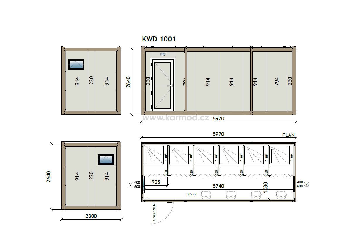 KW6 230X600 Sprchový kontejner